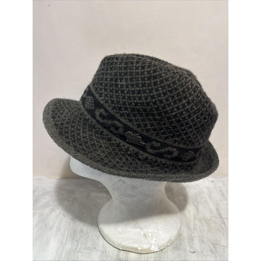 Vintage Harley Davidson Plaid Fedora Bucket Hat Gray Black Knit Small